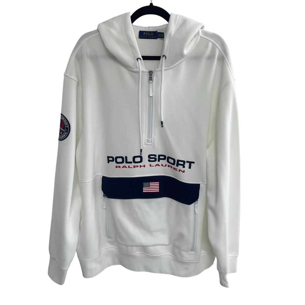 Polo Ralph Lauren Polo Sport Double Knit Hoodie White Mens XXL AS IS - Picture 2 of 9
